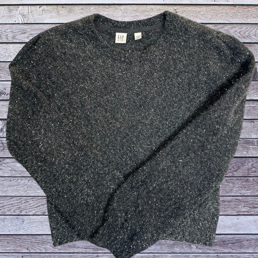 Gap Kids XXL Black Silver Metallic Tinsel Holiday Sweater Y2K Party